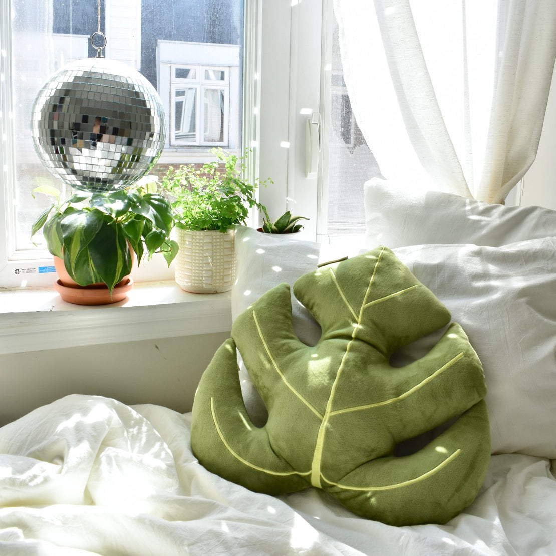 monstera plush pillow, original, planty plush, plant pillow for bedroom
